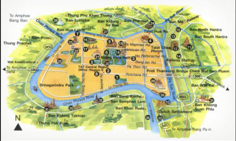 mapa ayutthaya tailandia