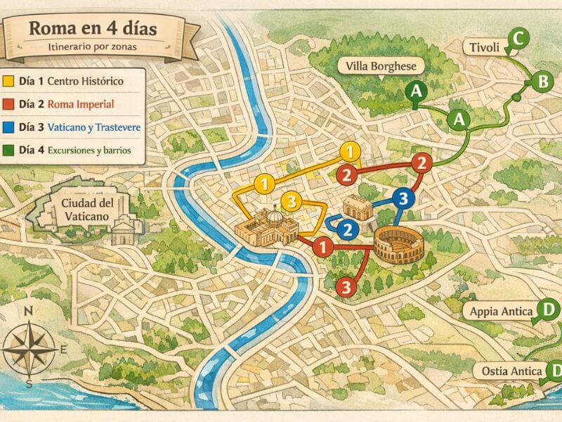 roma en 4 días mapa