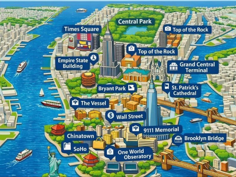 Mapa interactivo con los 50 lugares que ver en Nueva York